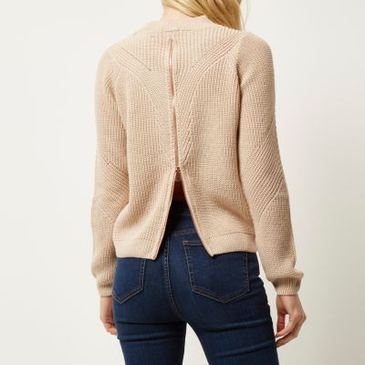 Light pink knitted zip back jumper